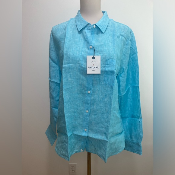 UNTUCKit NWT Aqua Linen Button Down - Picture 3 of 7